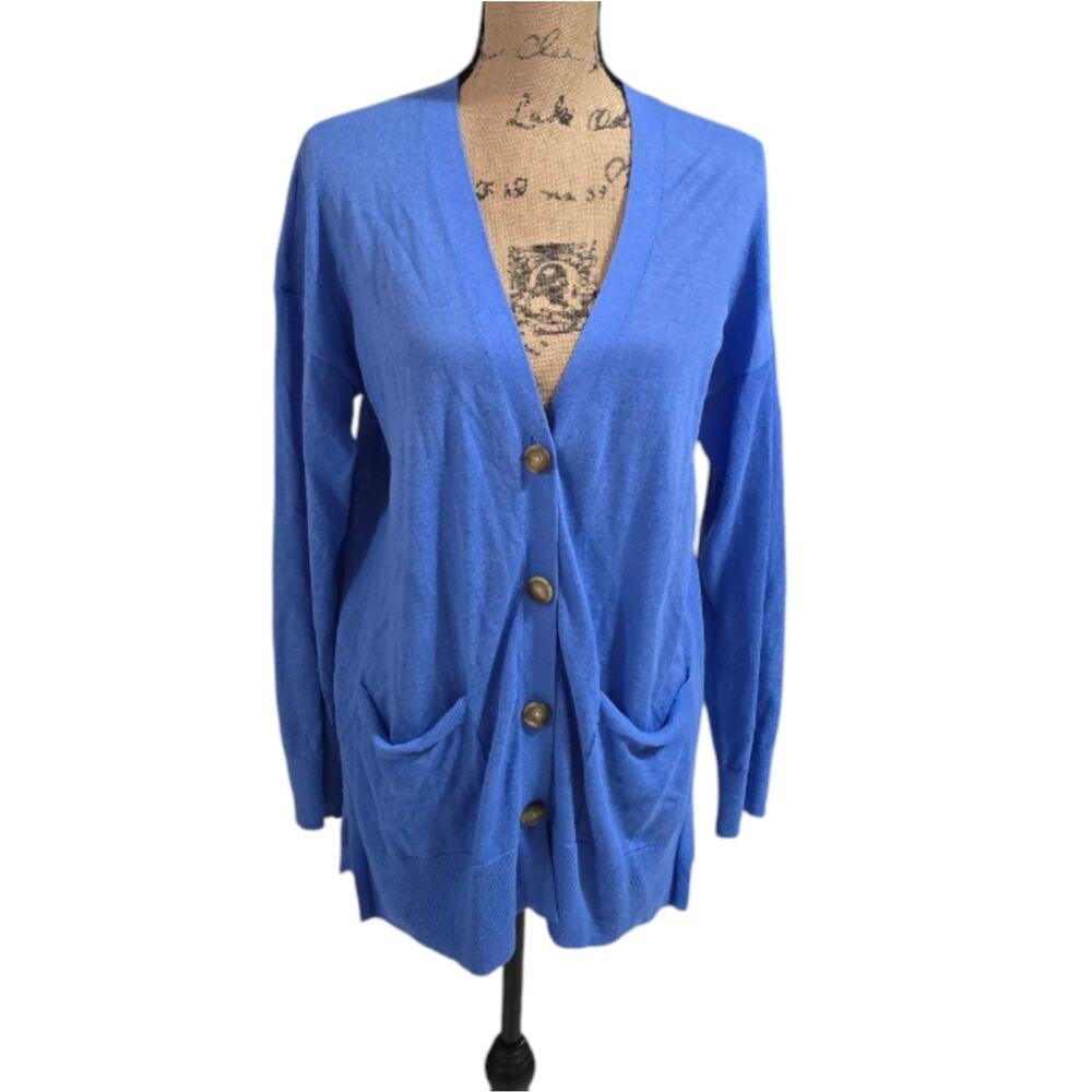 Loft Linen Blue Button-Up Women's Cardigan Sweater Size Large